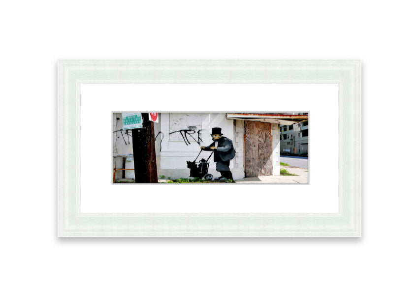 Framed print of Abraham Lincoln Trolley Tramp, showcasing vibrant colors and intricate details, ready to hang.