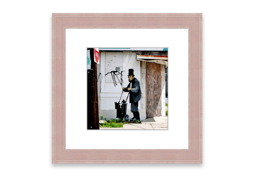 Framed print of Abraham Lincoln Trolley Tramp, showcasing vibrant colors and intricate details, ready to hang.