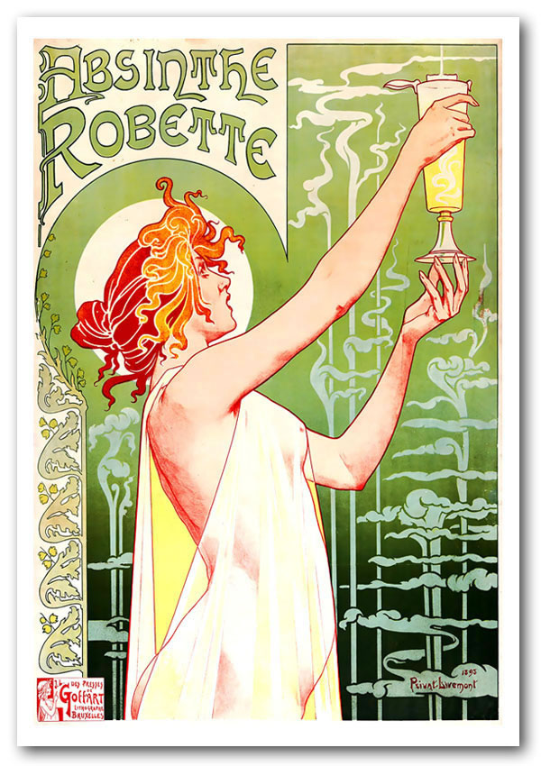 Absinthe Robette poster on high-quality canvas featuring vibrant colors and intricate design.