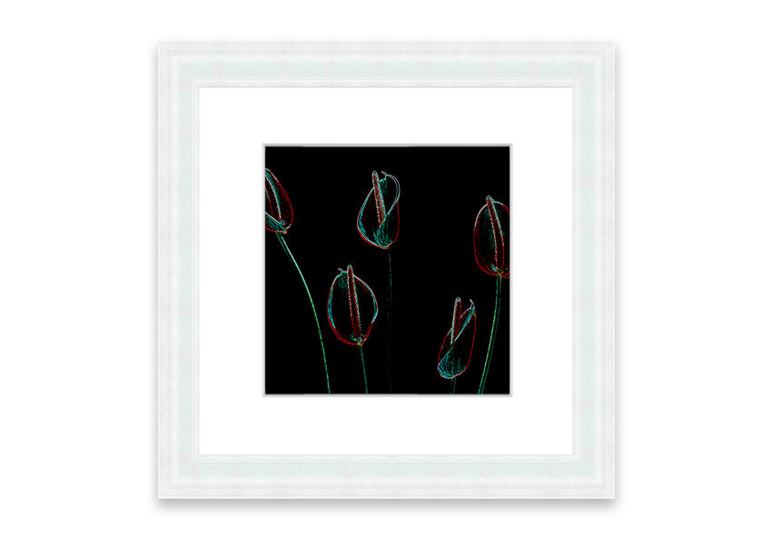 Abstarct Neon Floral 02 framed print featuring vibrant neon colors and floral patterns, ready to hang.