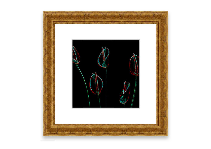 Abstarct Neon Floral 02 framed print featuring vibrant neon colors and floral patterns, ready to hang.