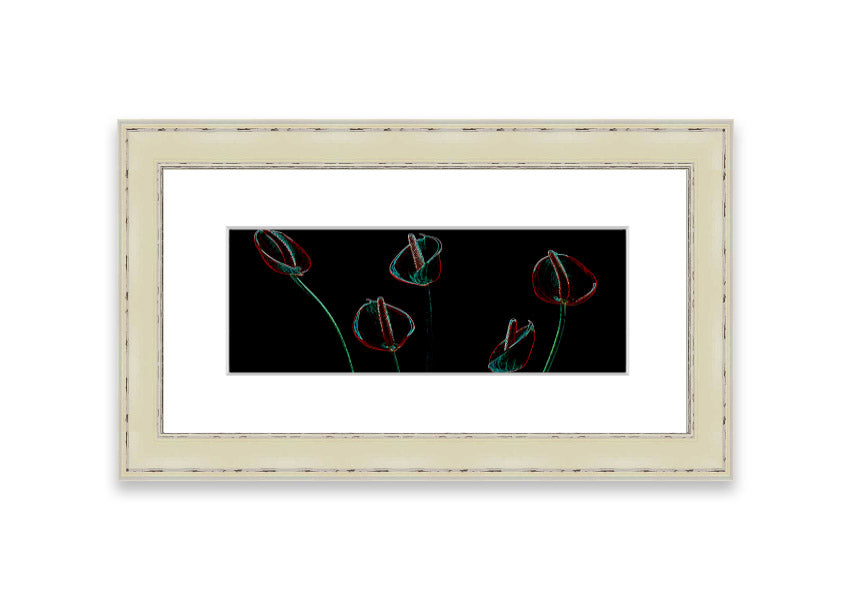 Abstarct Neon Floral 02 framed print featuring vibrant neon colors and floral patterns, ready to hang.