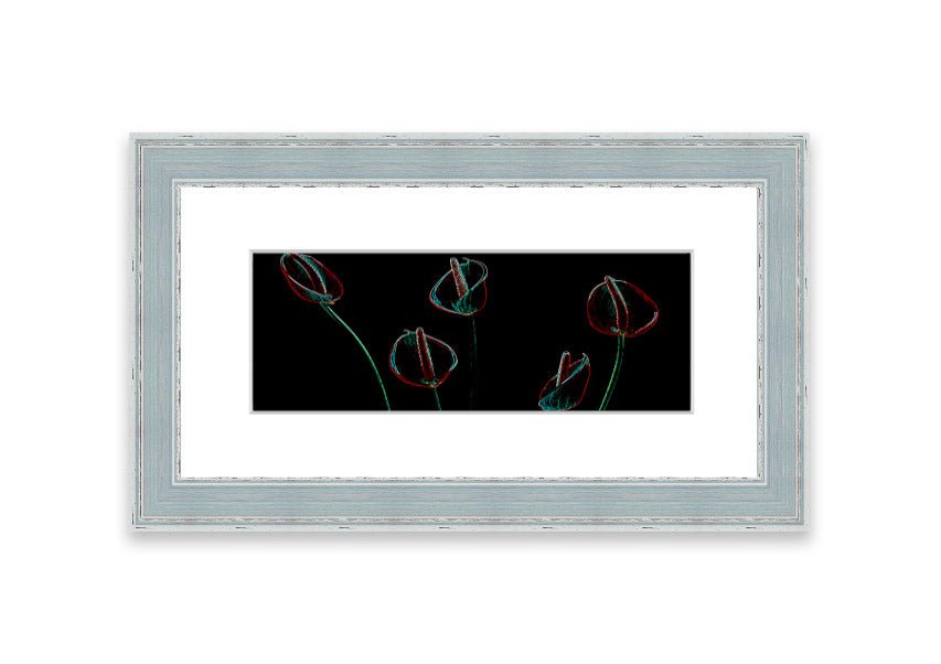 Abstarct Neon Floral 02 framed print featuring vibrant neon colors and floral patterns, ready to hang.