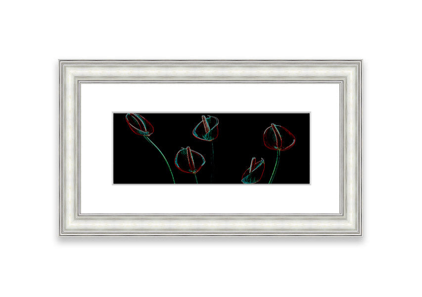 Abstarct Neon Floral 02 framed print featuring vibrant neon colors and floral patterns, ready to hang.