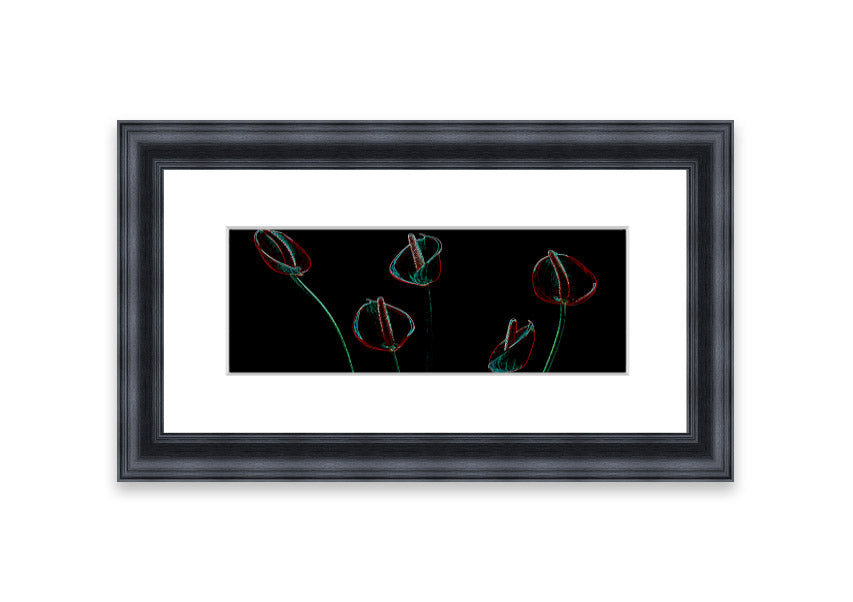 Abstarct Neon Floral 02 framed print featuring vibrant neon colors and floral patterns, ready to hang.