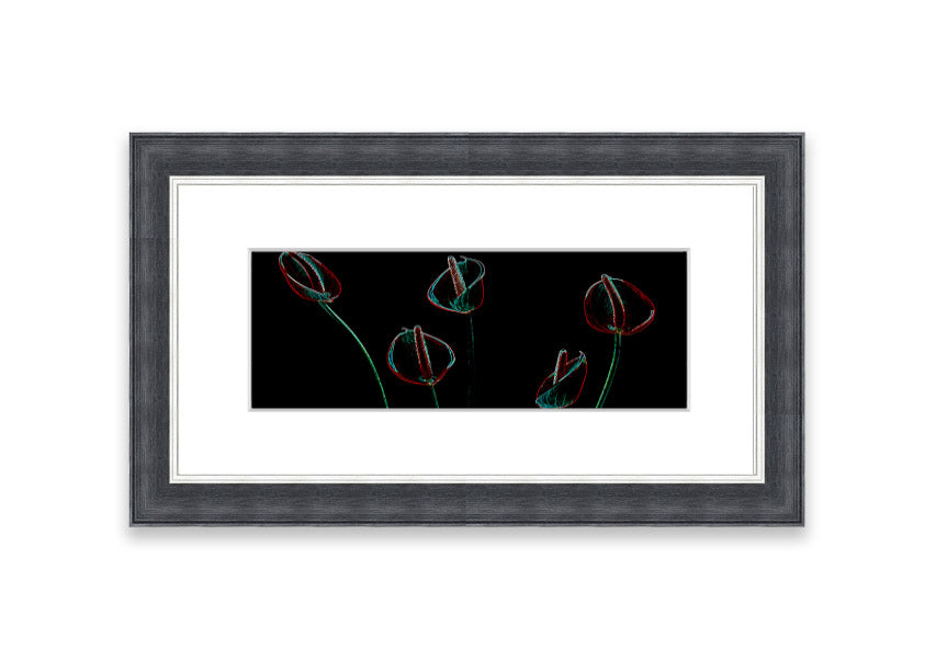 Abstarct Neon Floral 02 framed print featuring vibrant neon colors and floral patterns, ready to hang.