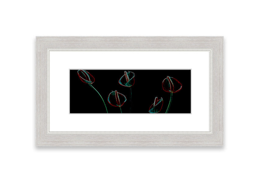 Abstarct Neon Floral 02 framed print featuring vibrant neon colors and floral patterns, ready to hang.