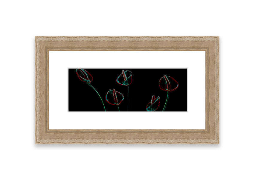 Abstarct Neon Floral 02 framed print featuring vibrant neon colors and floral patterns, ready to hang.