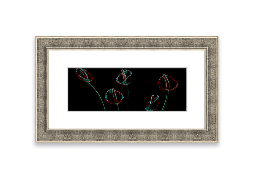 Abstarct Neon Floral 02 framed print featuring vibrant neon colors and floral patterns, ready to hang.