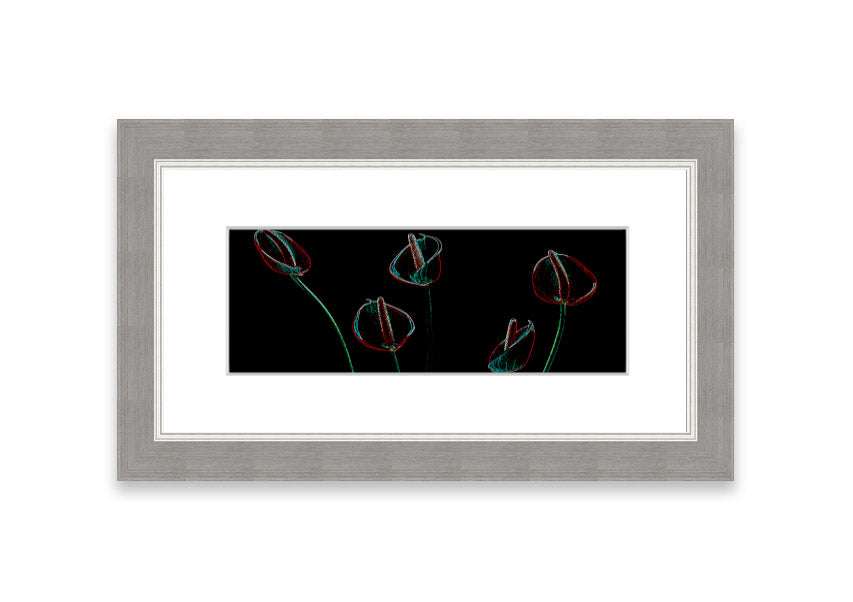 Abstarct Neon Floral 02 framed print featuring vibrant neon colors and floral patterns, ready to hang.