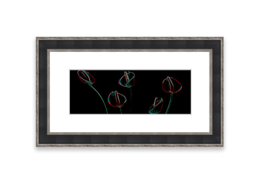 Abstarct Neon Floral 02 framed print featuring vibrant neon colors and floral patterns, ready to hang.