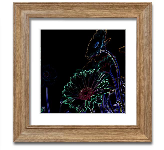 Vibrant Abstarct Neon Floral 04 square framed print with colorful floral design, ready to hang.