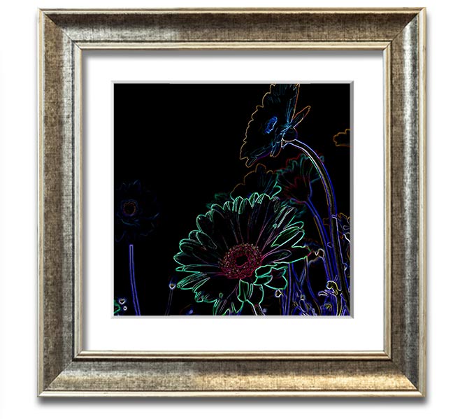 Vibrant Abstarct Neon Floral 04 square framed print with colorful floral design, ready to hang.