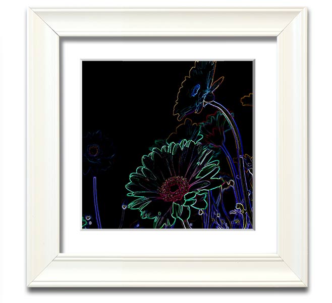 Vibrant Abstarct Neon Floral 04 square framed print with colorful floral design, ready to hang.