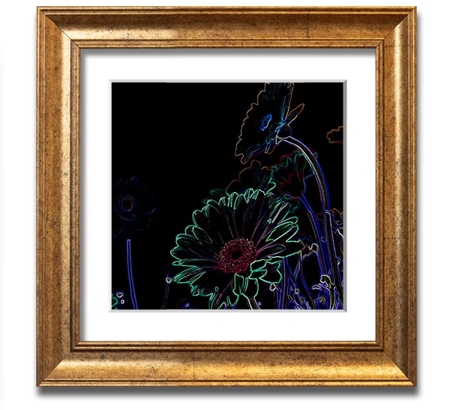 Vibrant Abstarct Neon Floral 04 square framed print with colorful floral design, ready to hang.