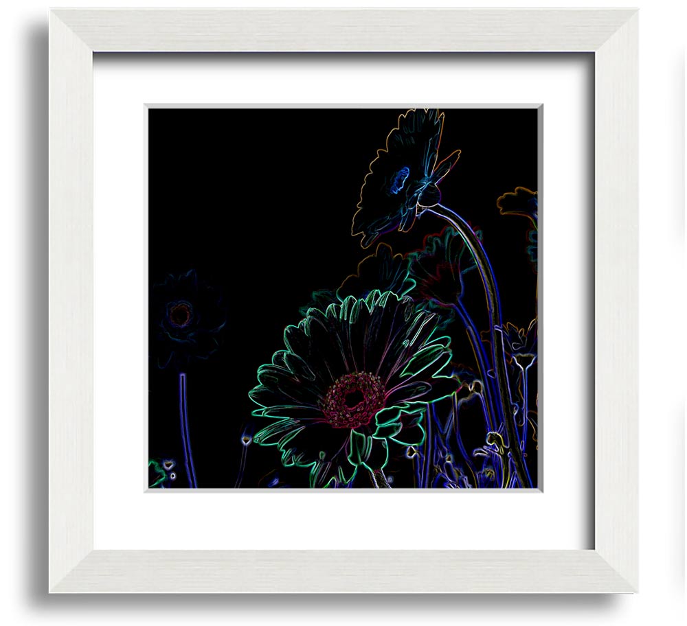 Vibrant Abstarct Neon Floral 04 square framed print with colorful floral design, ready to hang.