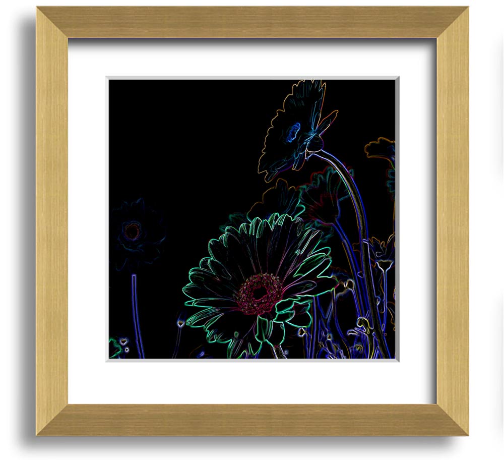 Vibrant Abstarct Neon Floral 04 square framed print with colorful floral design, ready to hang.