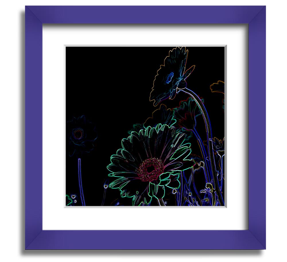 Vibrant Abstarct Neon Floral 04 square framed print with colorful floral design, ready to hang.