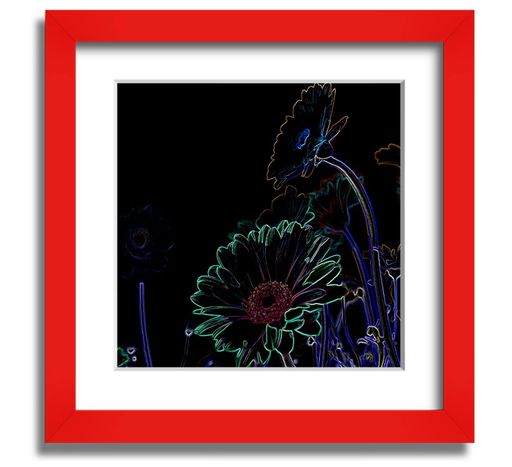 Vibrant Abstarct Neon Floral 04 square framed print with colorful floral design, ready to hang.