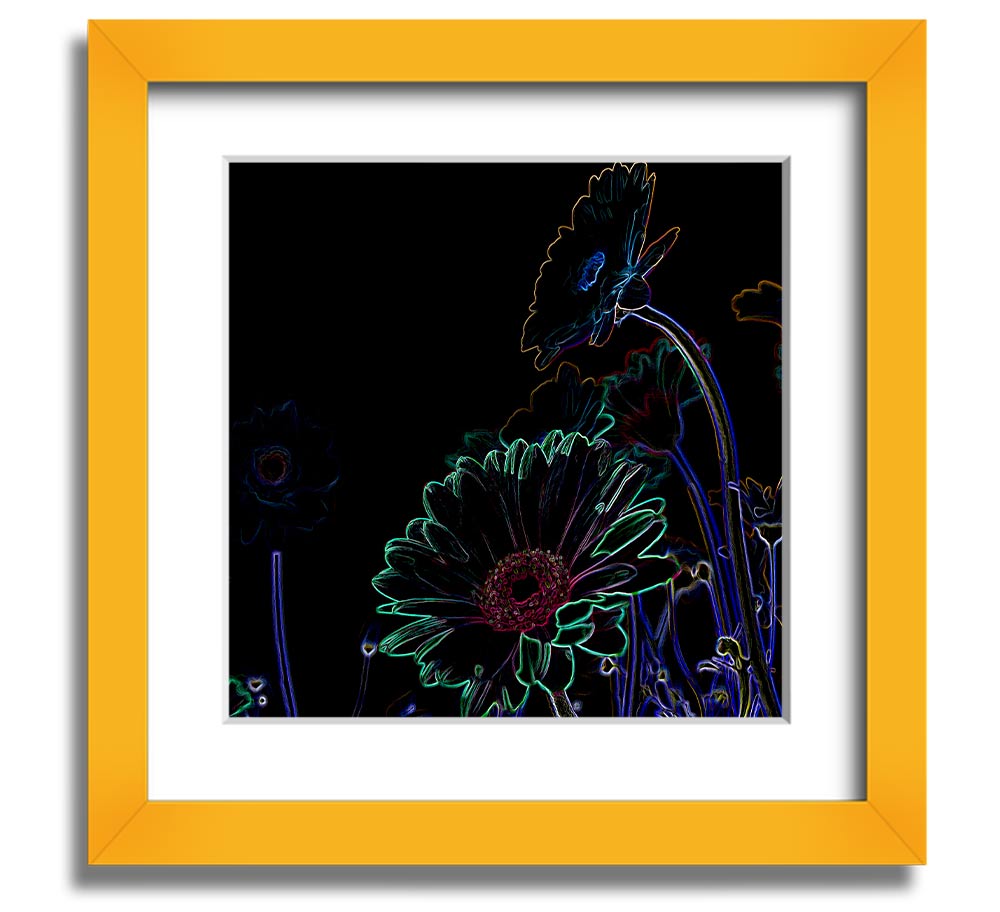 Vibrant Abstarct Neon Floral 04 square framed print with colorful floral design, ready to hang.