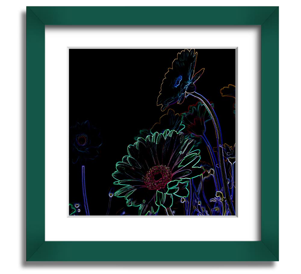 Vibrant Abstarct Neon Floral 04 square framed print with colorful floral design, ready to hang.