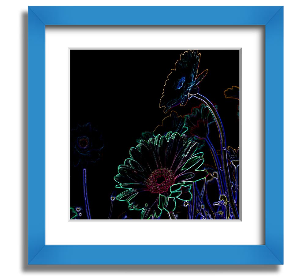 Vibrant Abstarct Neon Floral 04 square framed print with colorful floral design, ready to hang.