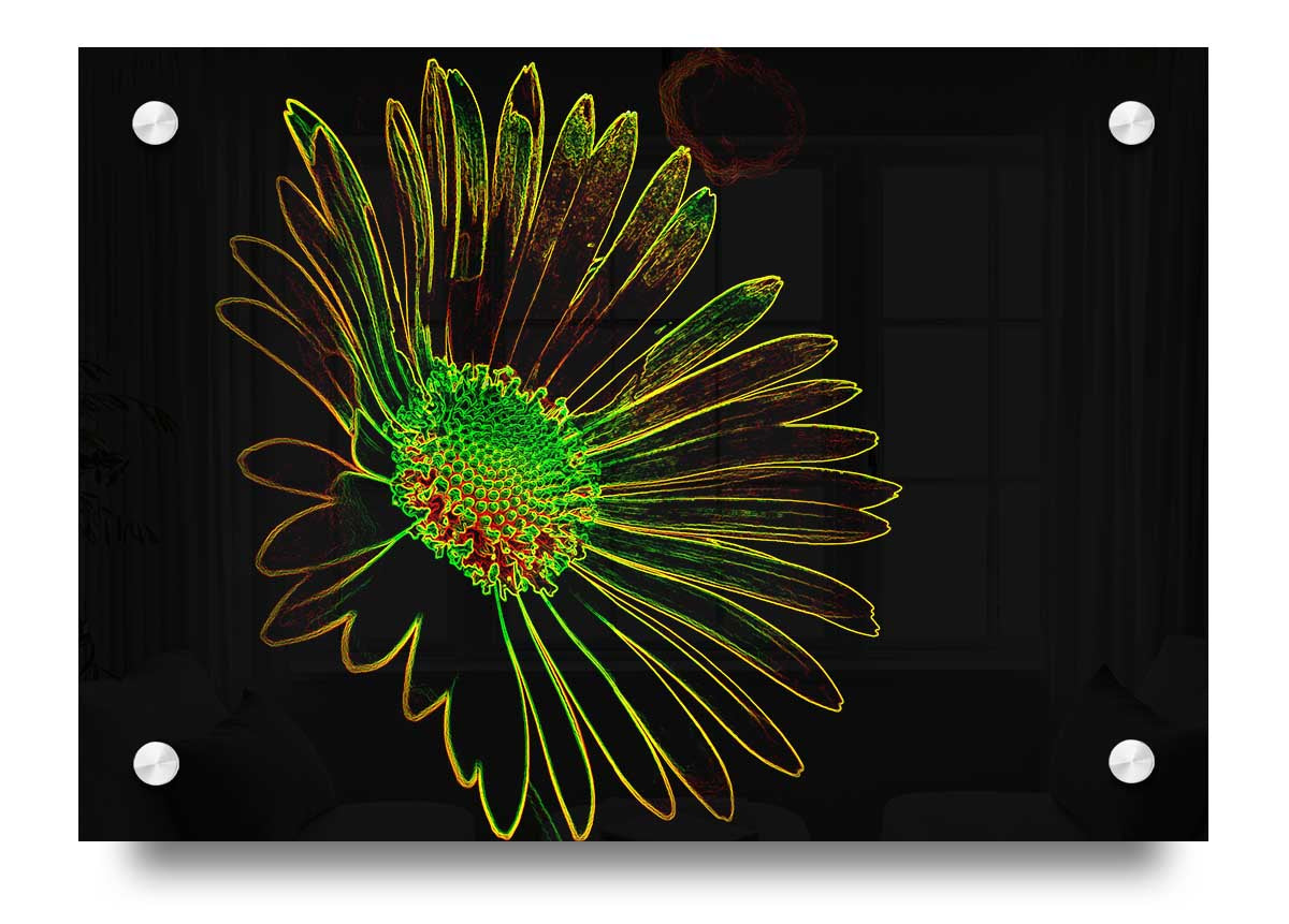 Abstarct Neon Floral 13 acrylic print showcasing vibrant floral patterns in neon colors on a clear acrylic background.
