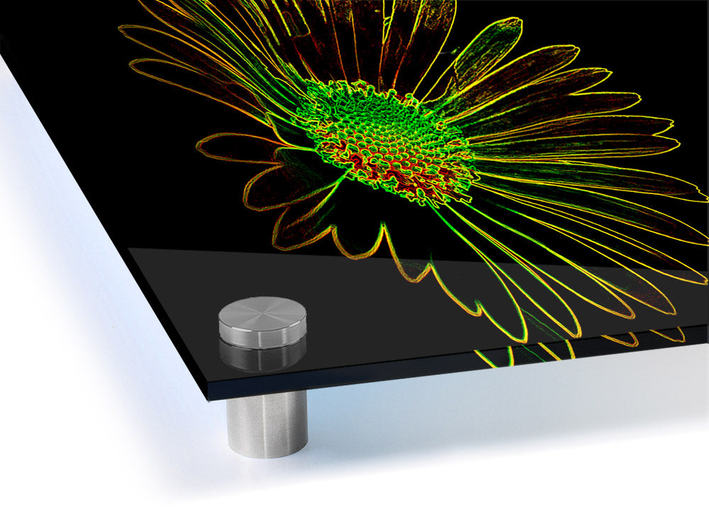 Abstarct Neon Floral 13 acrylic print showcasing vibrant floral patterns in neon colors on a clear acrylic background.