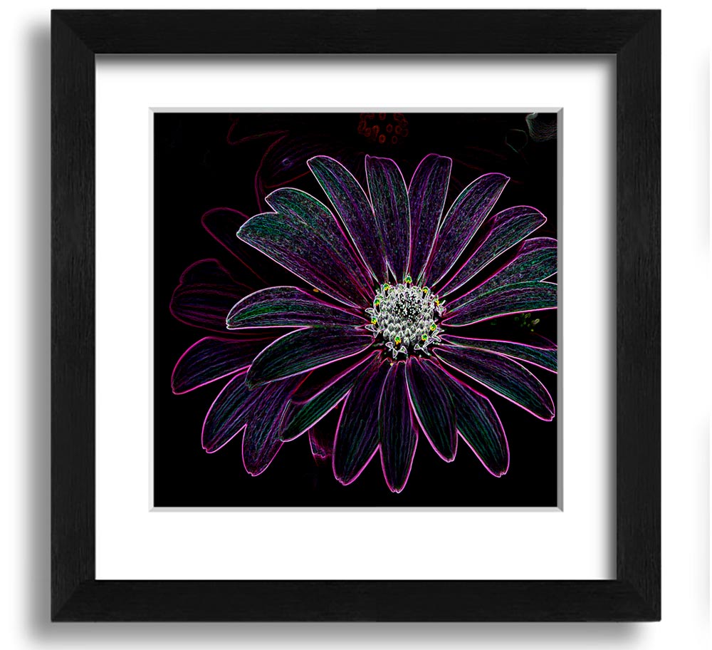 Abstract Neon Floral 14 square framed print featuring vibrant floral designs in neon colors, ready to hang.