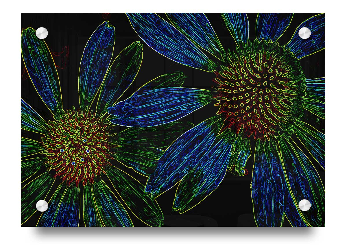 Vibrant Abstarct Neon Floral 18 acrylic print showcasing colorful floral design on 5mm thick acrylic glass.