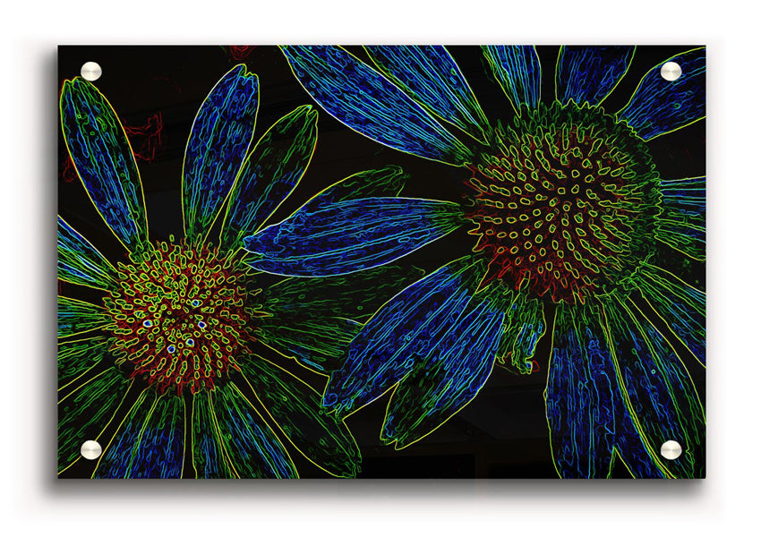 Vibrant Abstarct Neon Floral 18 acrylic print showcasing colorful floral design on 5mm thick acrylic glass.