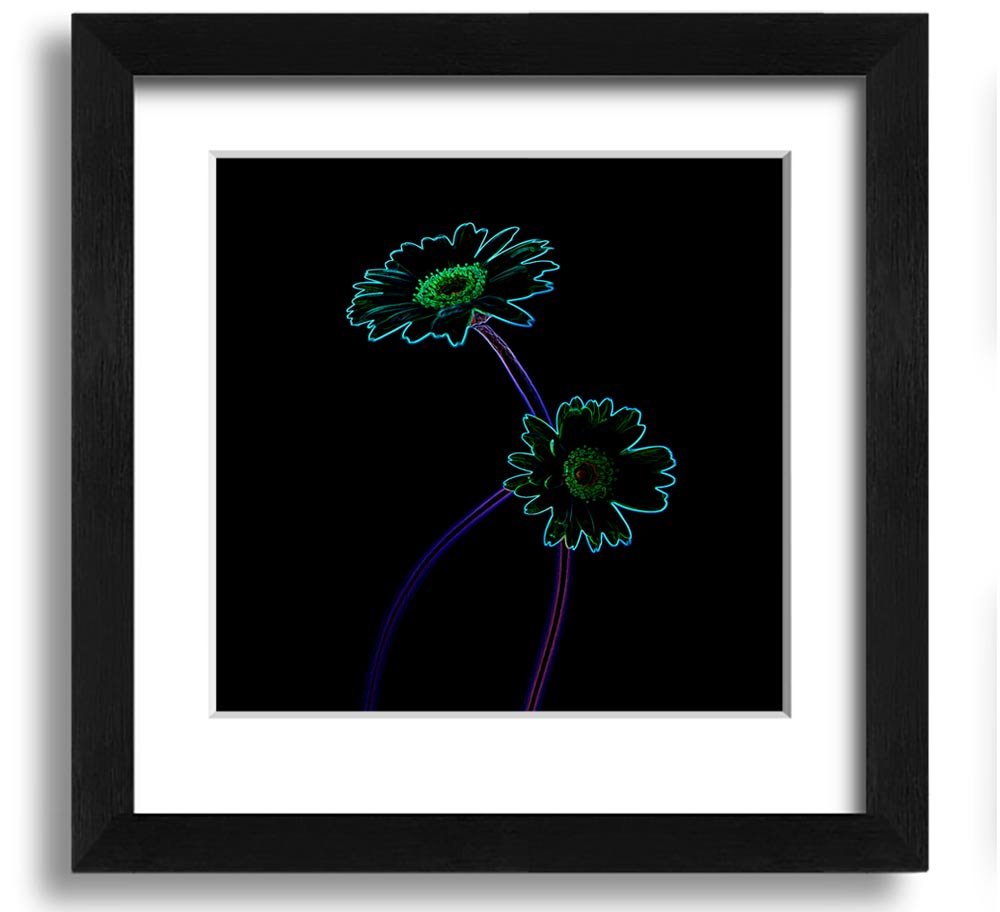 Vibrant Abstarct Neon Floral 26 square framed print showcasing colorful abstract floral design.