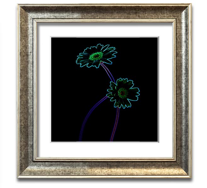 Vibrant Abstarct Neon Floral 26 square framed print showcasing colorful abstract floral design.