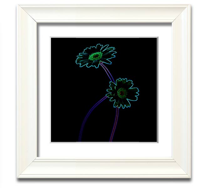 Vibrant Abstarct Neon Floral 26 square framed print showcasing colorful abstract floral design.