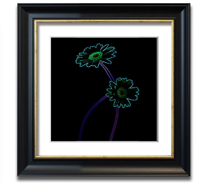 Vibrant Abstarct Neon Floral 26 square framed print showcasing colorful abstract floral design.