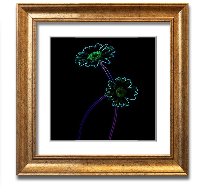 Vibrant Abstarct Neon Floral 26 square framed print showcasing colorful abstract floral design.