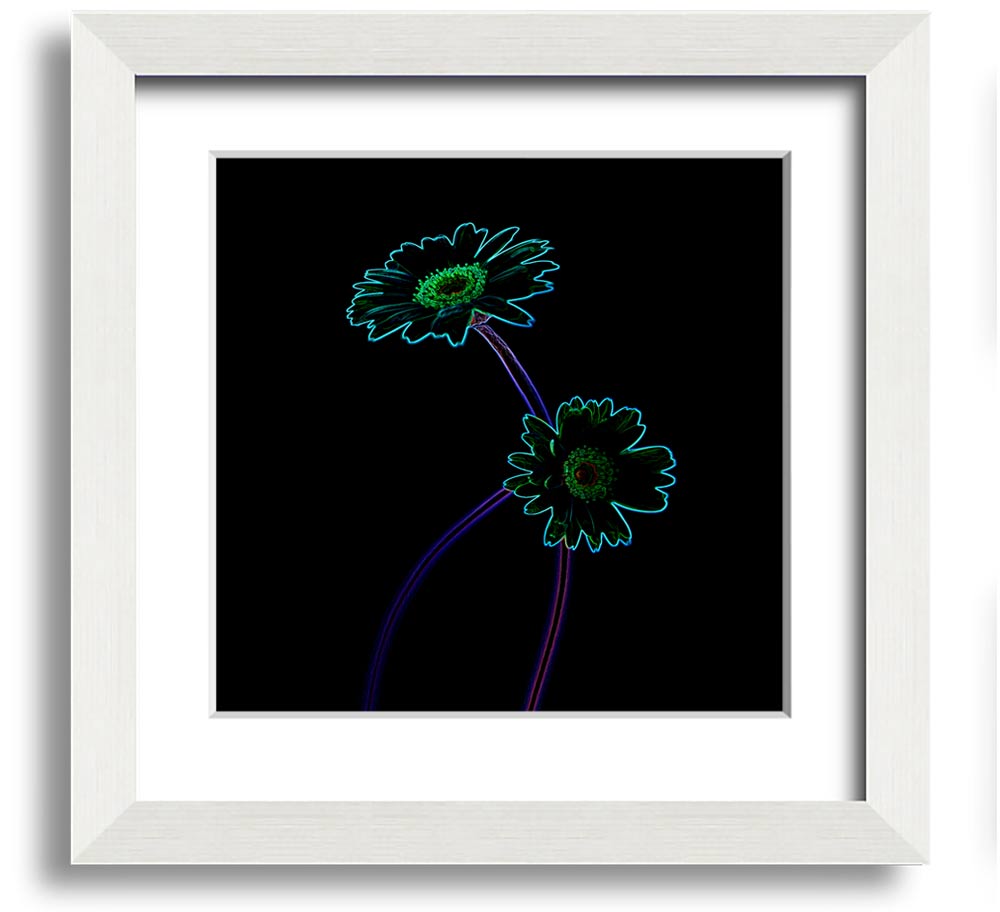 Vibrant Abstarct Neon Floral 26 square framed print showcasing colorful abstract floral design.