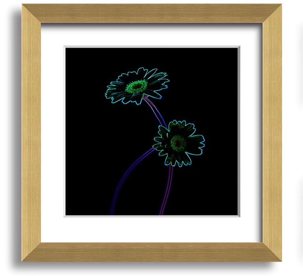 Vibrant Abstarct Neon Floral 26 square framed print showcasing colorful abstract floral design.