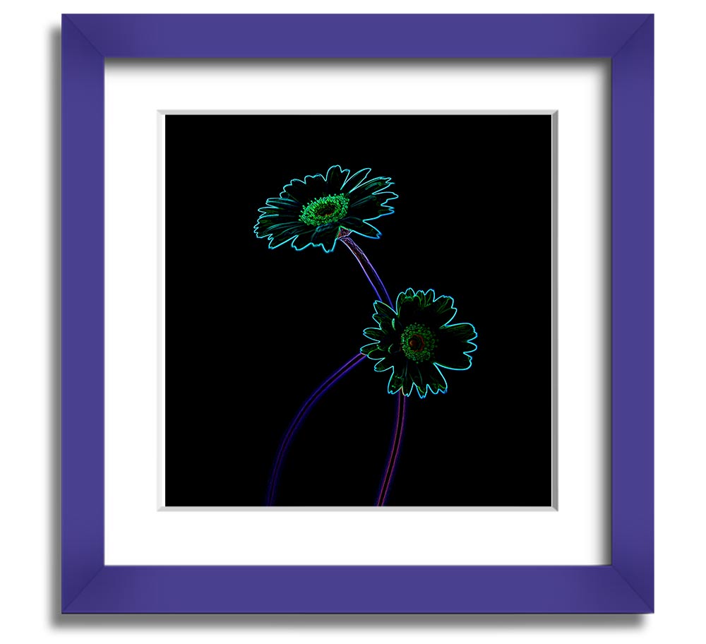 Vibrant Abstarct Neon Floral 26 square framed print showcasing colorful abstract floral design.
