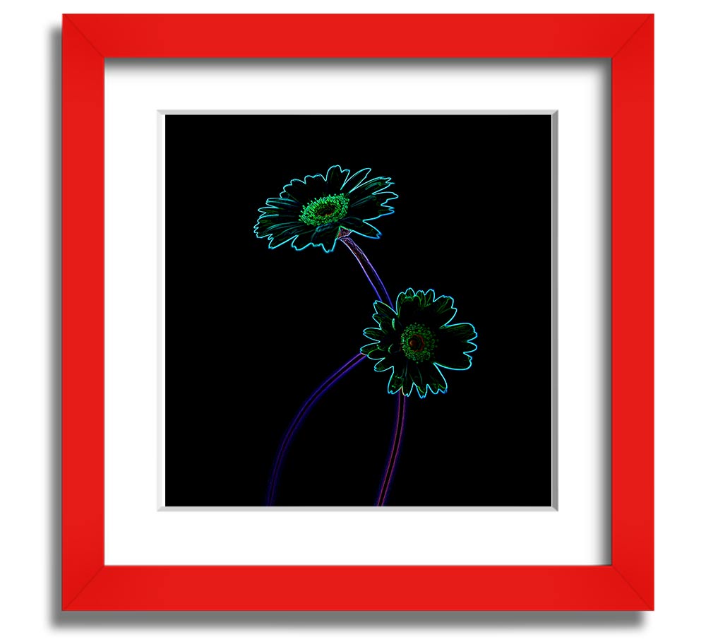 Vibrant Abstarct Neon Floral 26 square framed print showcasing colorful abstract floral design.