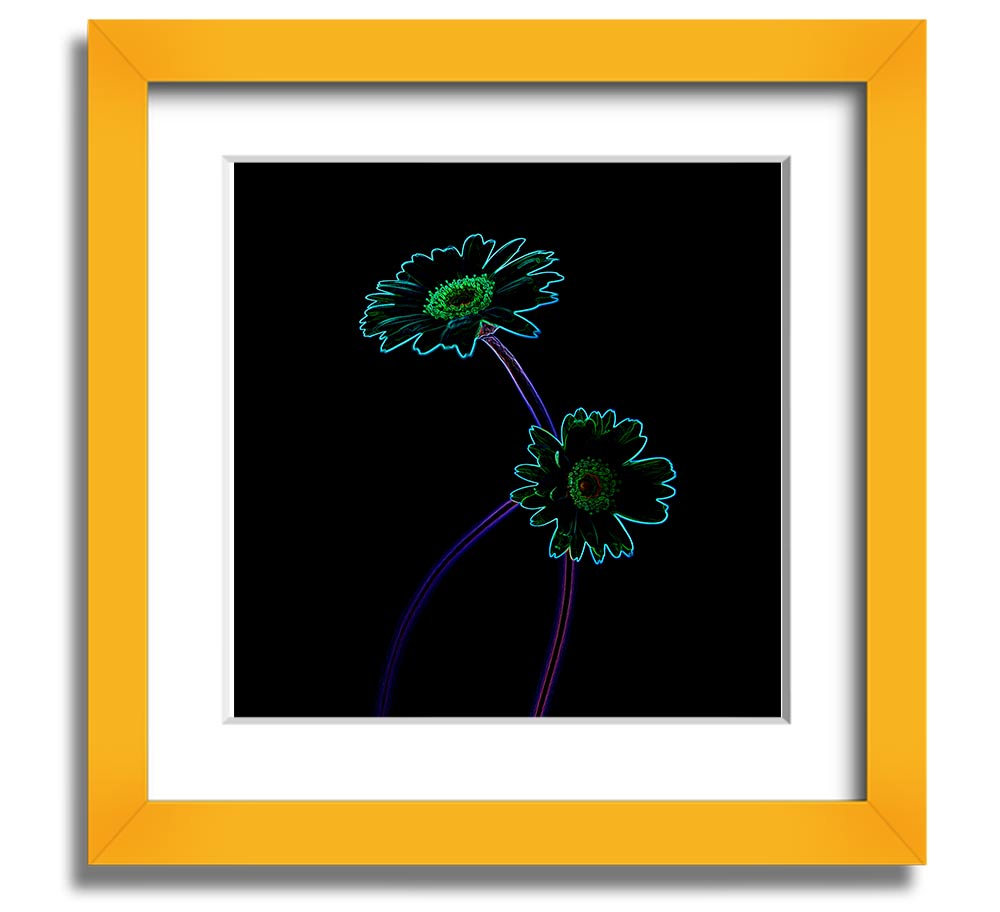 Vibrant Abstarct Neon Floral 26 square framed print showcasing colorful abstract floral design.