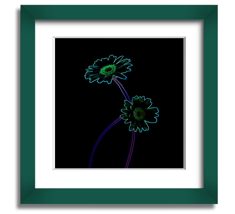 Vibrant Abstarct Neon Floral 26 square framed print showcasing colorful abstract floral design.
