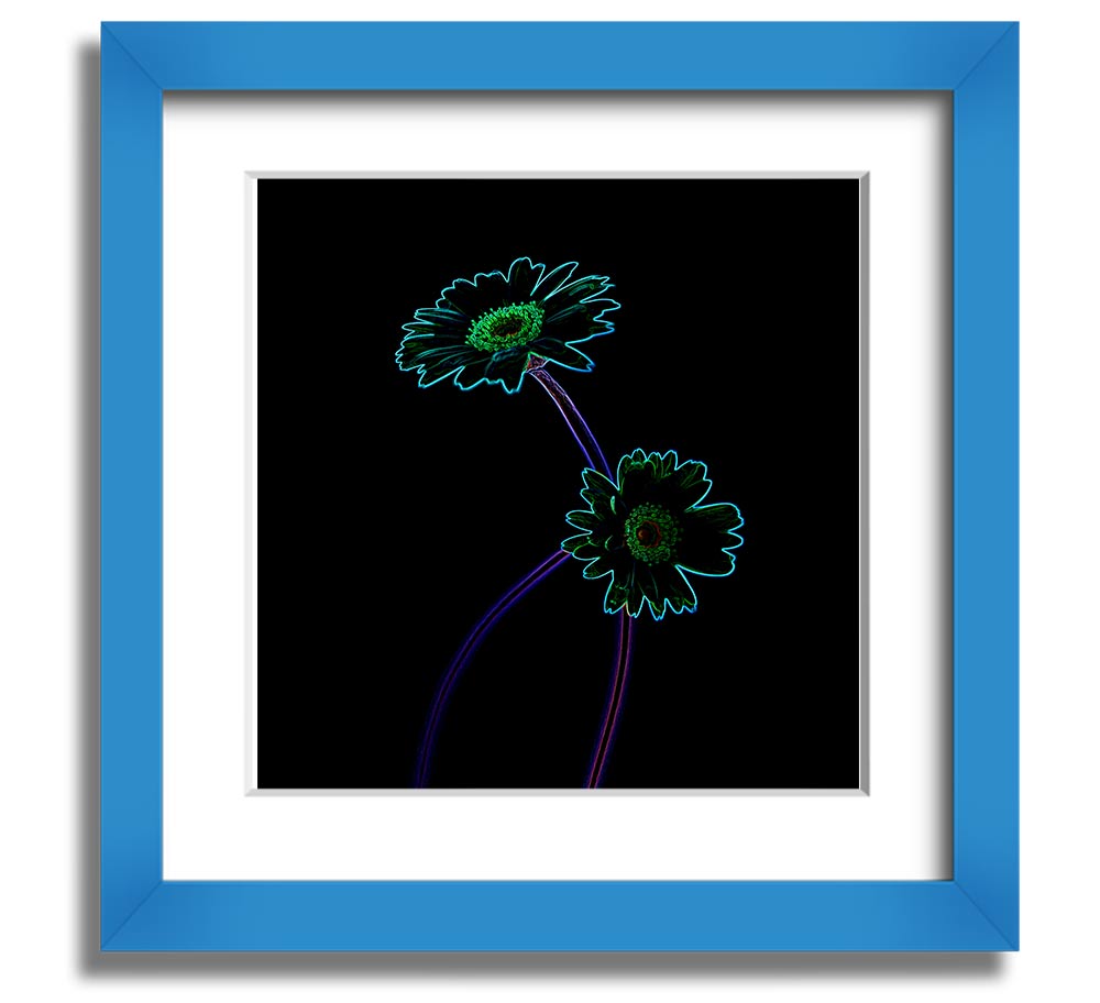 Vibrant Abstarct Neon Floral 26 square framed print showcasing colorful abstract floral design.