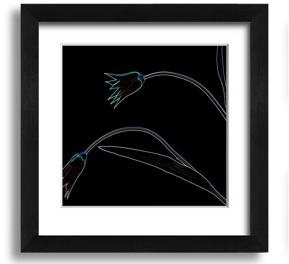 Vibrant Abstarct Neon Floral 27 square framed print with colorful floral design, ready to hang.