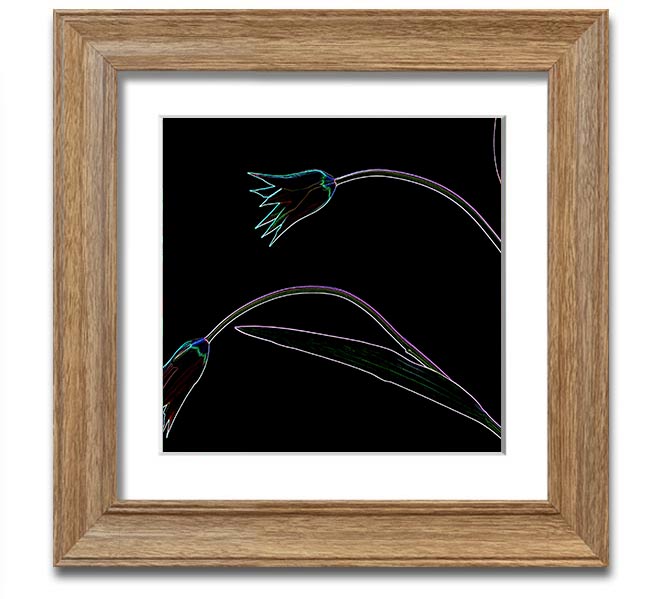 Vibrant Abstarct Neon Floral 27 square framed print with colorful floral design, ready to hang.