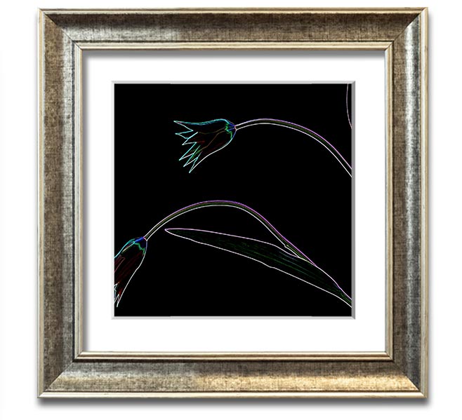 Vibrant Abstarct Neon Floral 27 square framed print with colorful floral design, ready to hang.