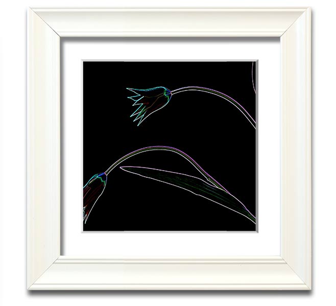 Vibrant Abstarct Neon Floral 27 square framed print with colorful floral design, ready to hang.