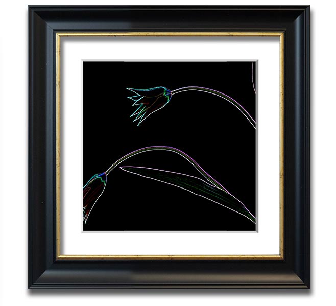 Vibrant Abstarct Neon Floral 27 square framed print with colorful floral design, ready to hang.