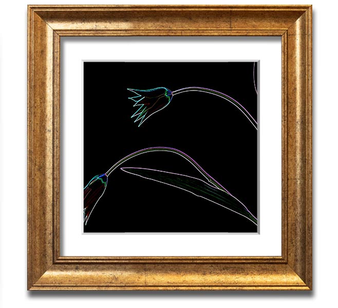 Vibrant Abstarct Neon Floral 27 square framed print with colorful floral design, ready to hang.