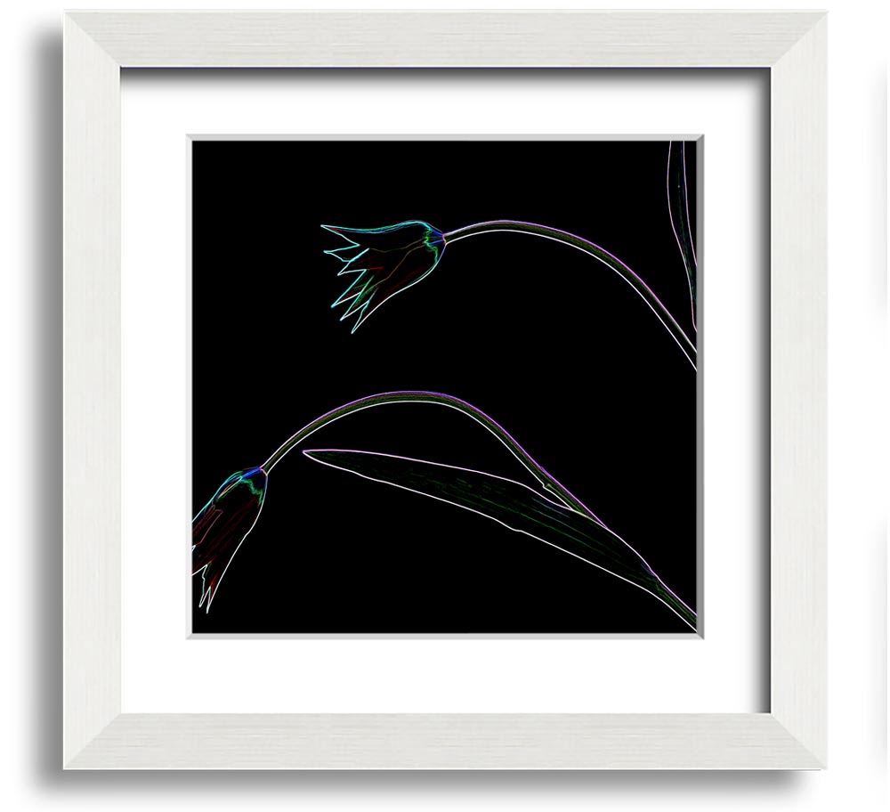 Vibrant Abstarct Neon Floral 27 square framed print with colorful floral design, ready to hang.